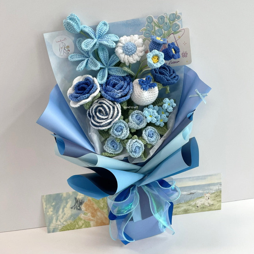 handicroft handmade crochet special flower bouquet a love like this blue