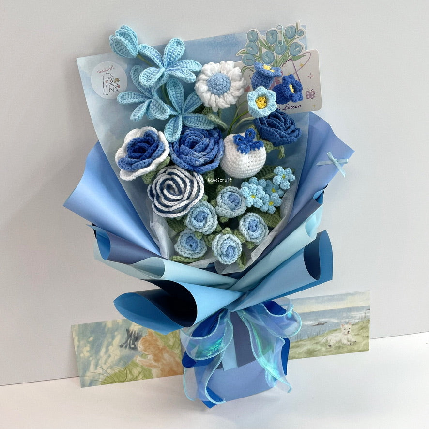 handicroft handmade crochet special flower bouquet a love like this blue