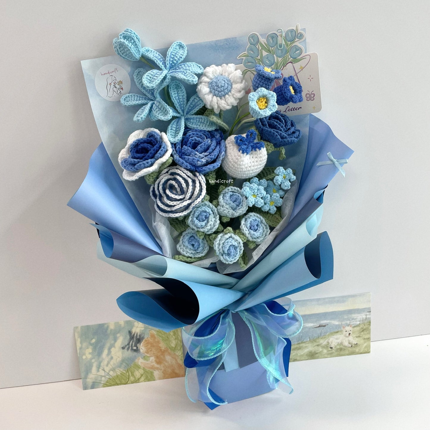 handicroft handmade crochet special flower bouquet a love like this blue