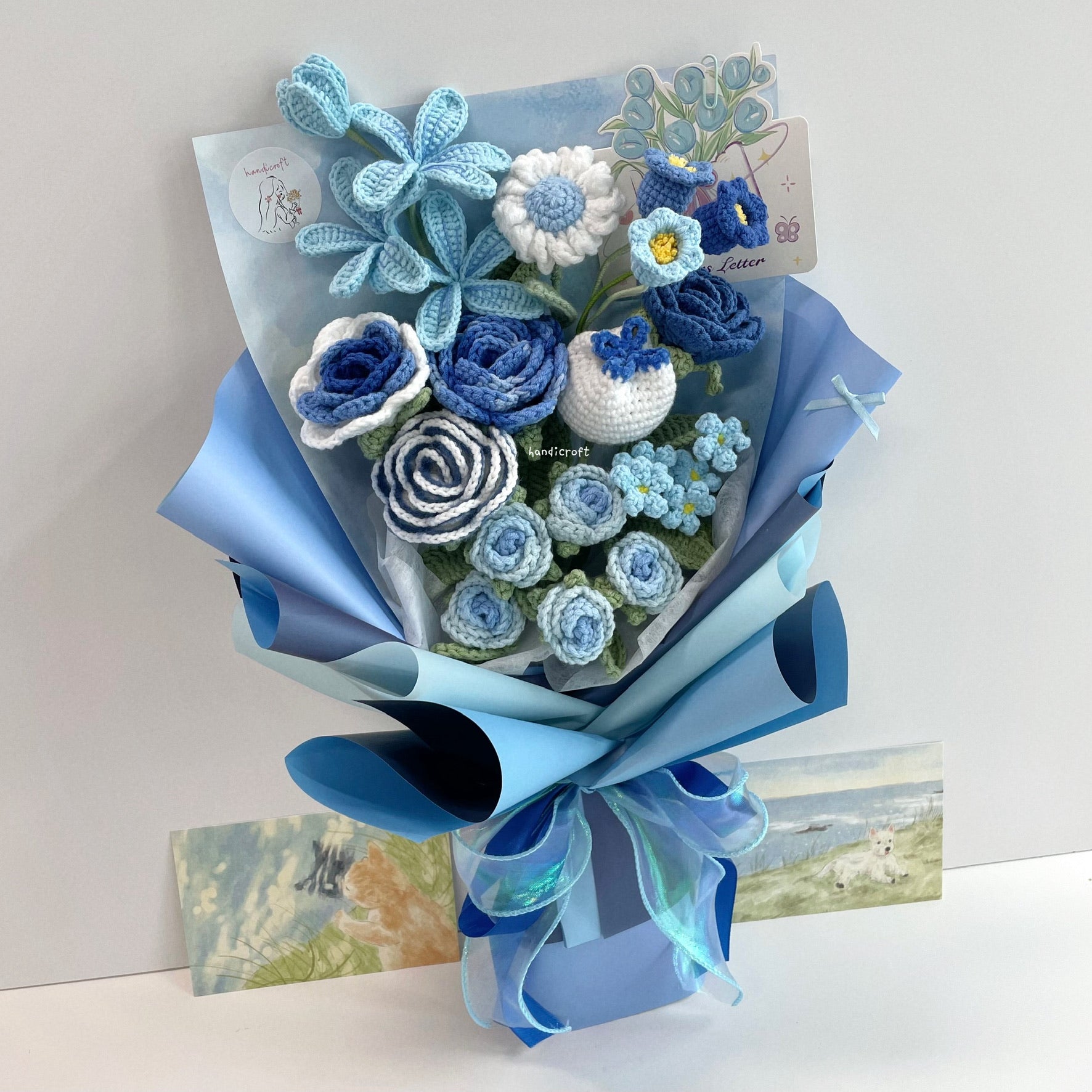 handicroft handmade crochet special flower bouquet a love like this blue