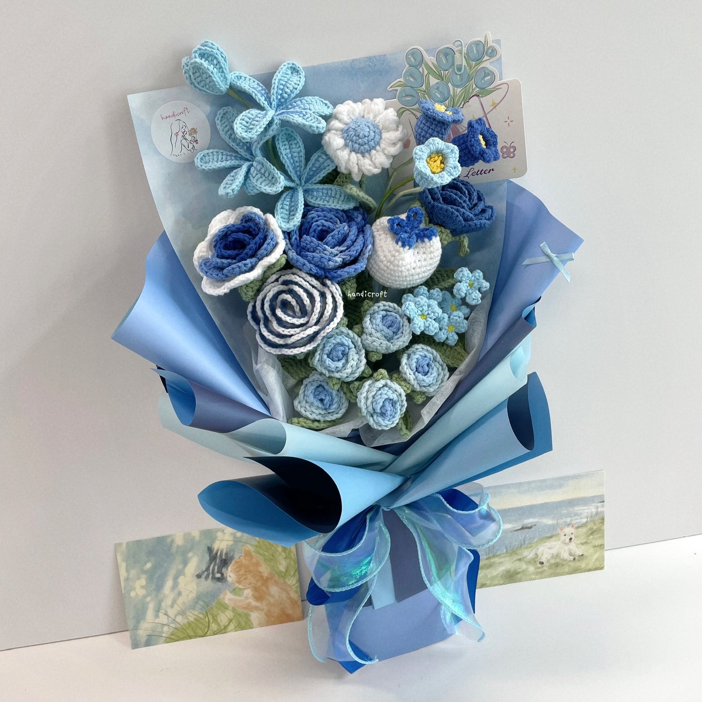 handicroft handmade crochet special flower bouquet a love like this blue