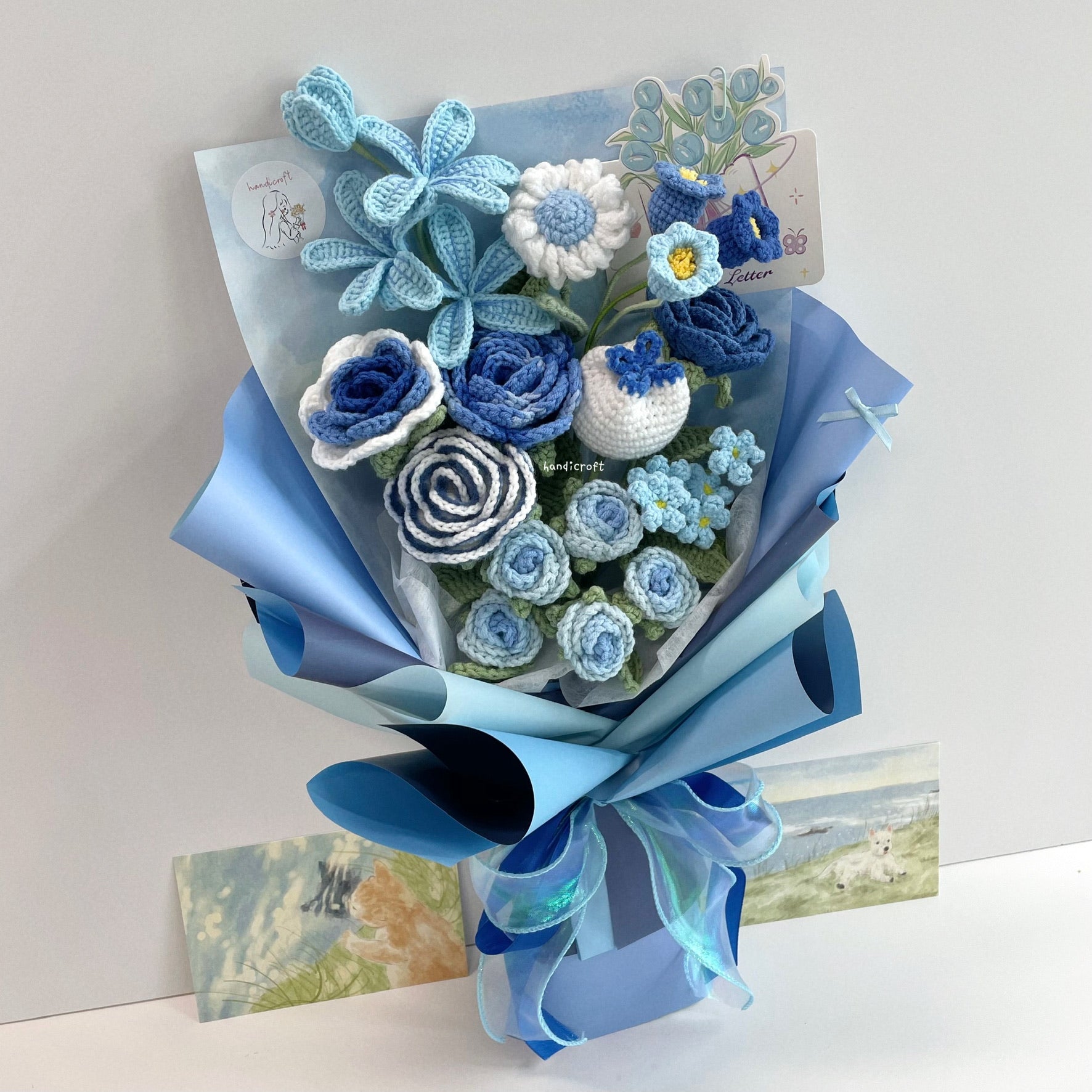 handicroft handmade crochet special flower bouquet a love like this blue