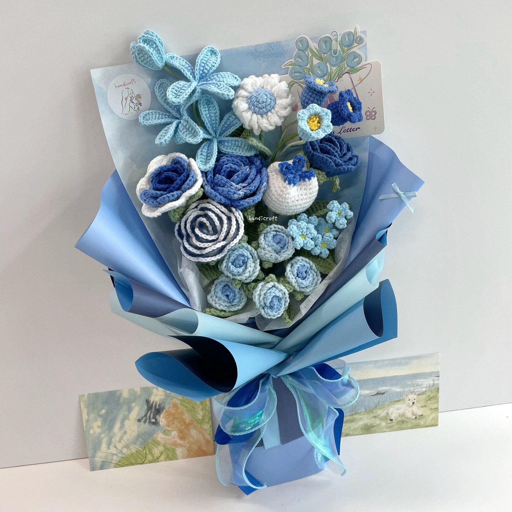 handicroft handmade crochet special flower bouquet a love like this blue