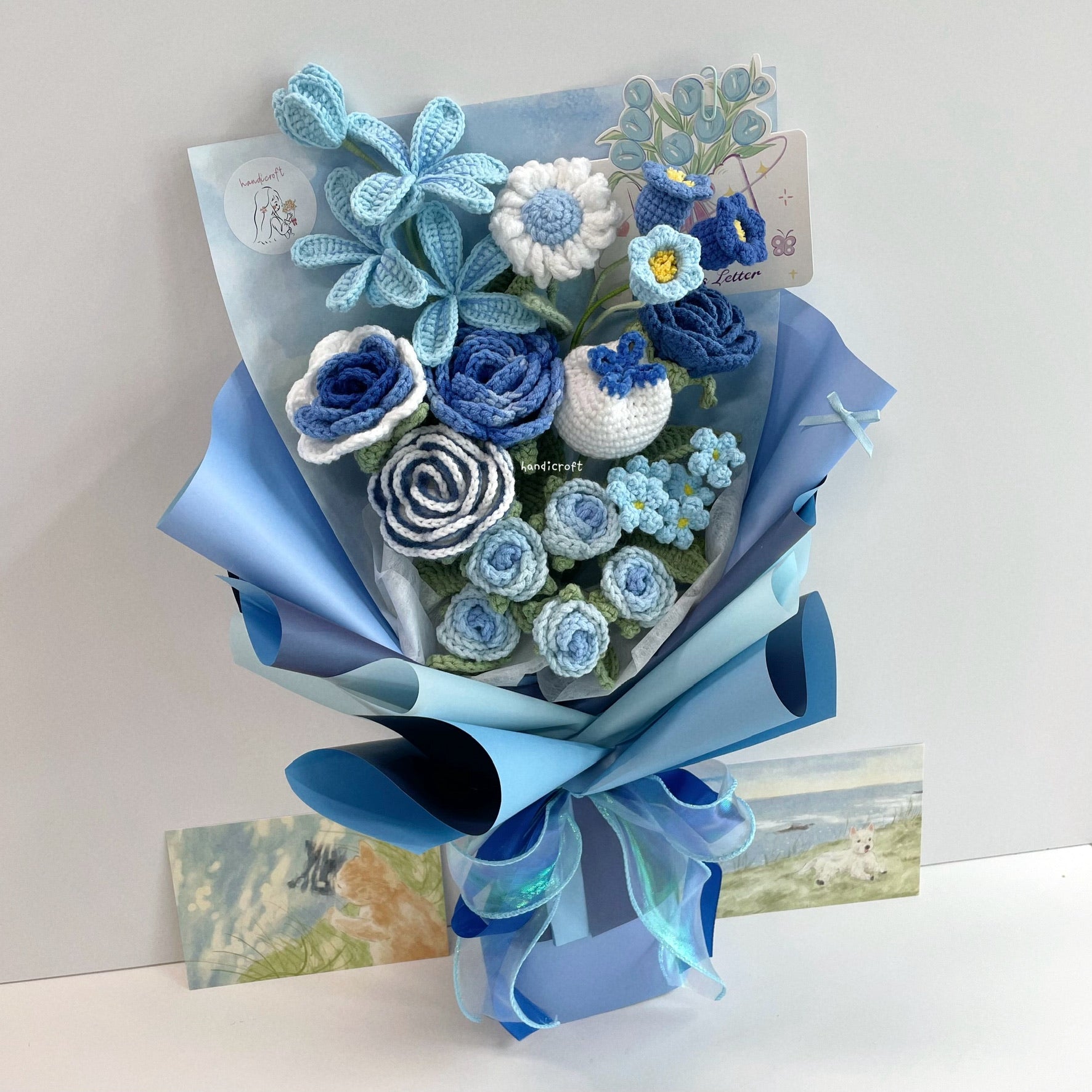 handicroft handmade crochet special flower bouquet a love like this blue