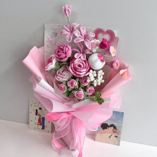 handicroft handmade crochet special flower bouquet a love like this pink