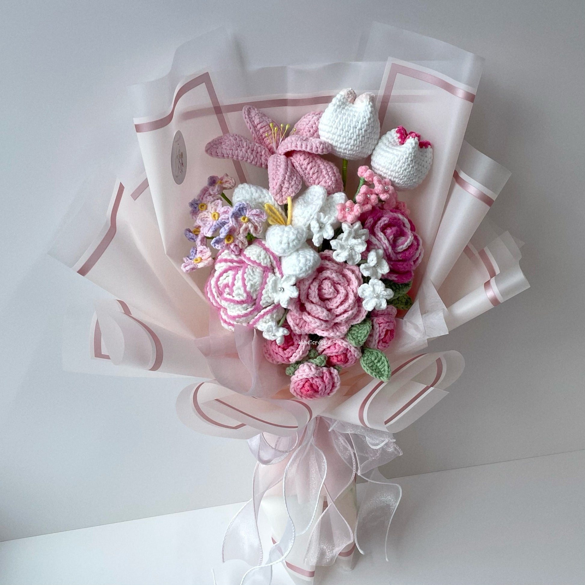 handicroft handmade crochet special flower bouquet forever & always pink