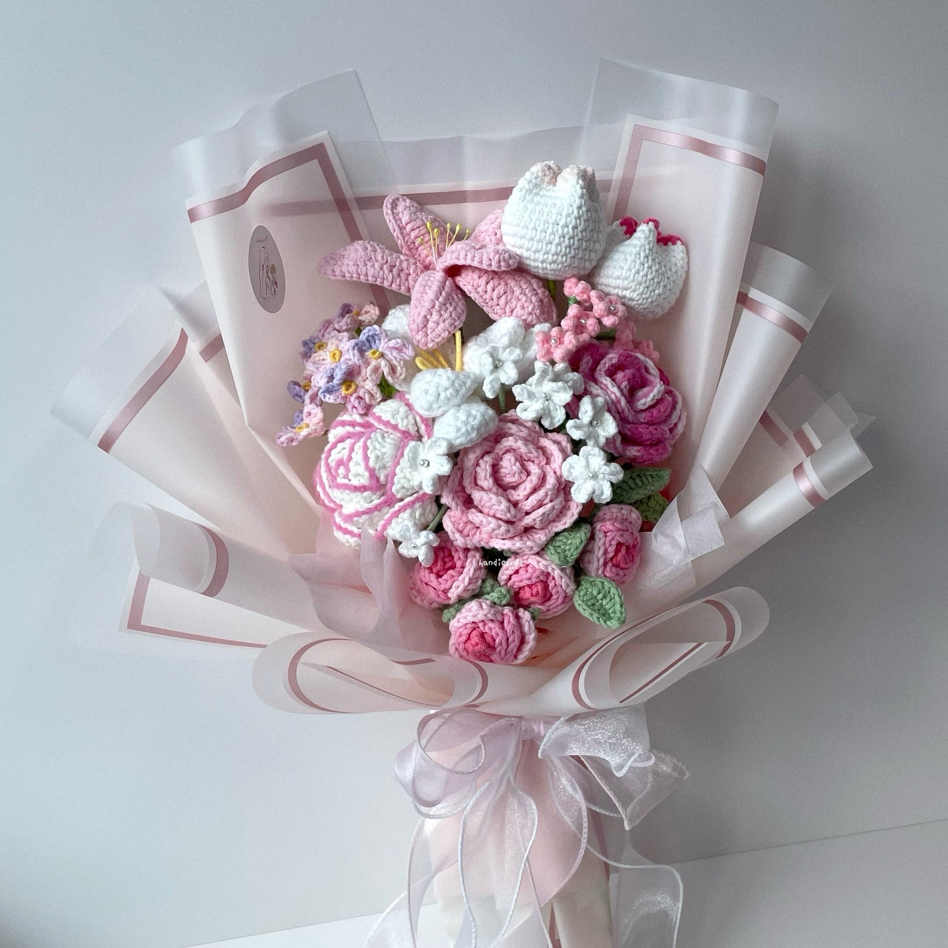 handicroft handmade crochet special flower bouquet forever & always pink