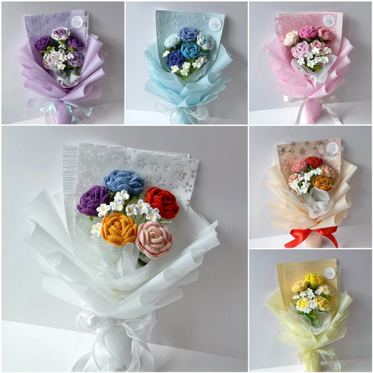 handicroft handmade crochet special roses flower bouquet a love to bloom 6 colours