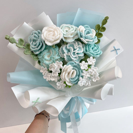 handicroft handmade crochet special roses flower bouquet tiffany blue moment