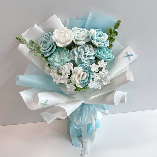handicroft handmade crochet special roses flower bouquet tiffany blue moment