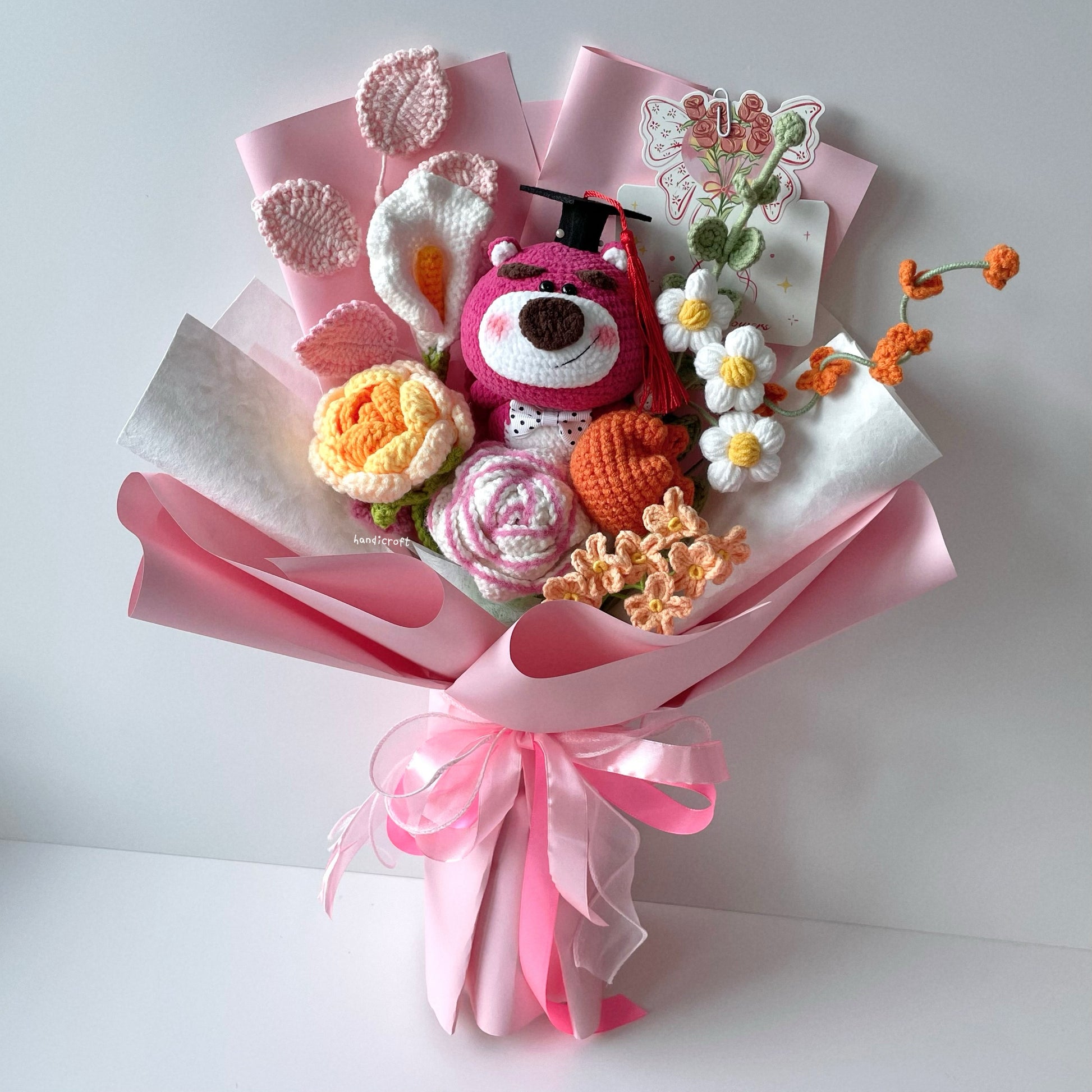 handicroft handmade crochet strawberry lotso bear character flower bouquet lotso chonks