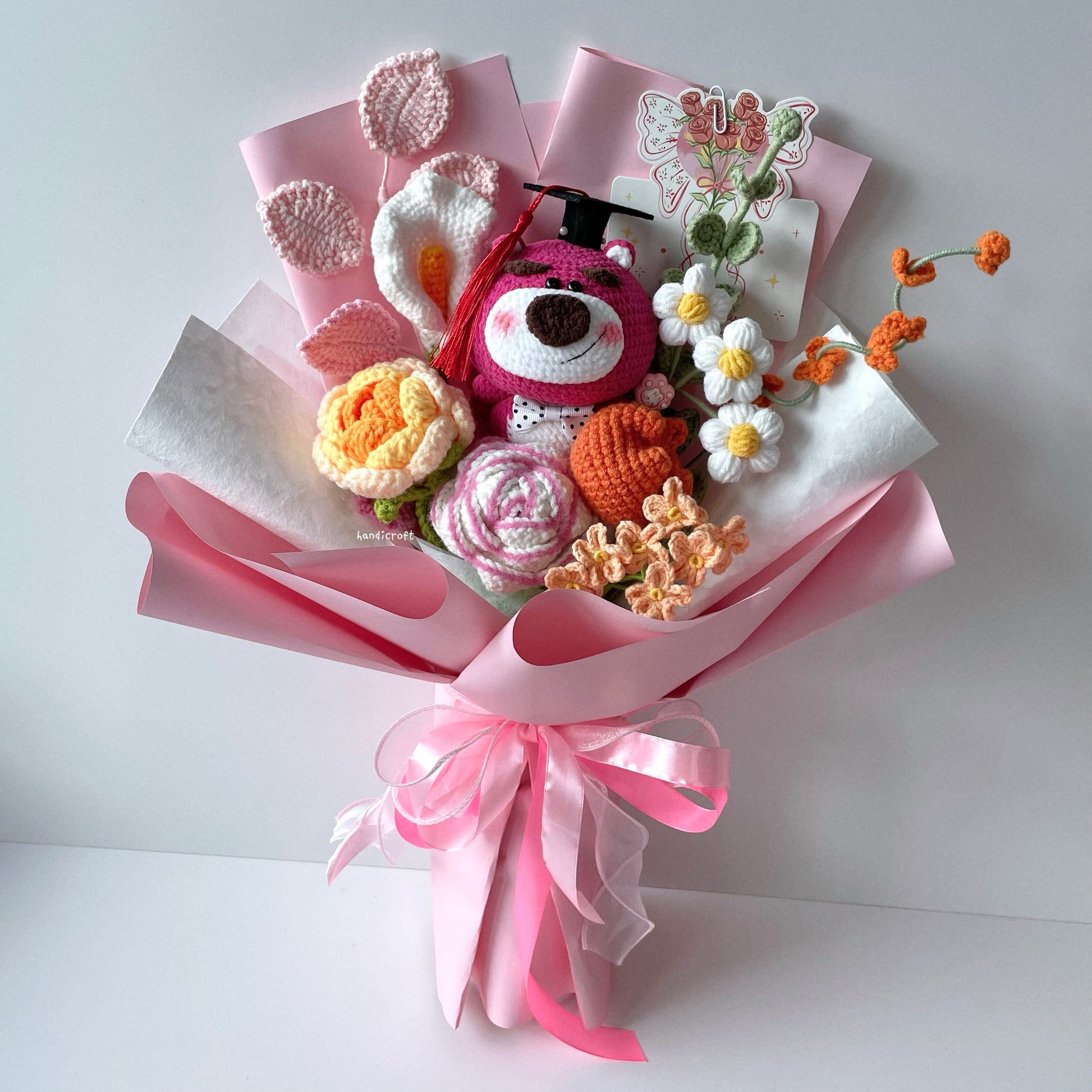 handicroft handmade crochet strawberry lotso bear character flower bouquet lotso chonks