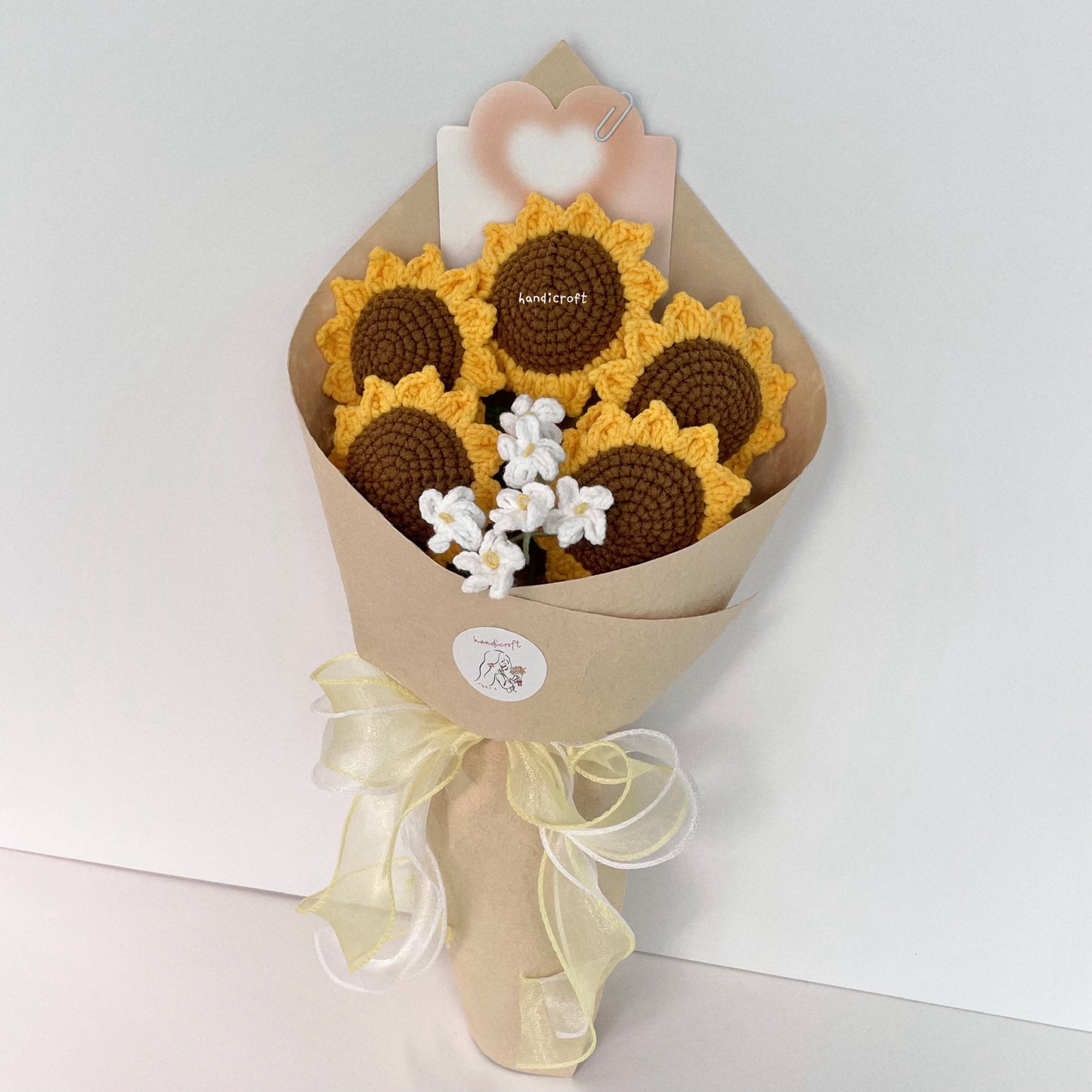 handicroft handmade crochet sunflower bouquet sunny five