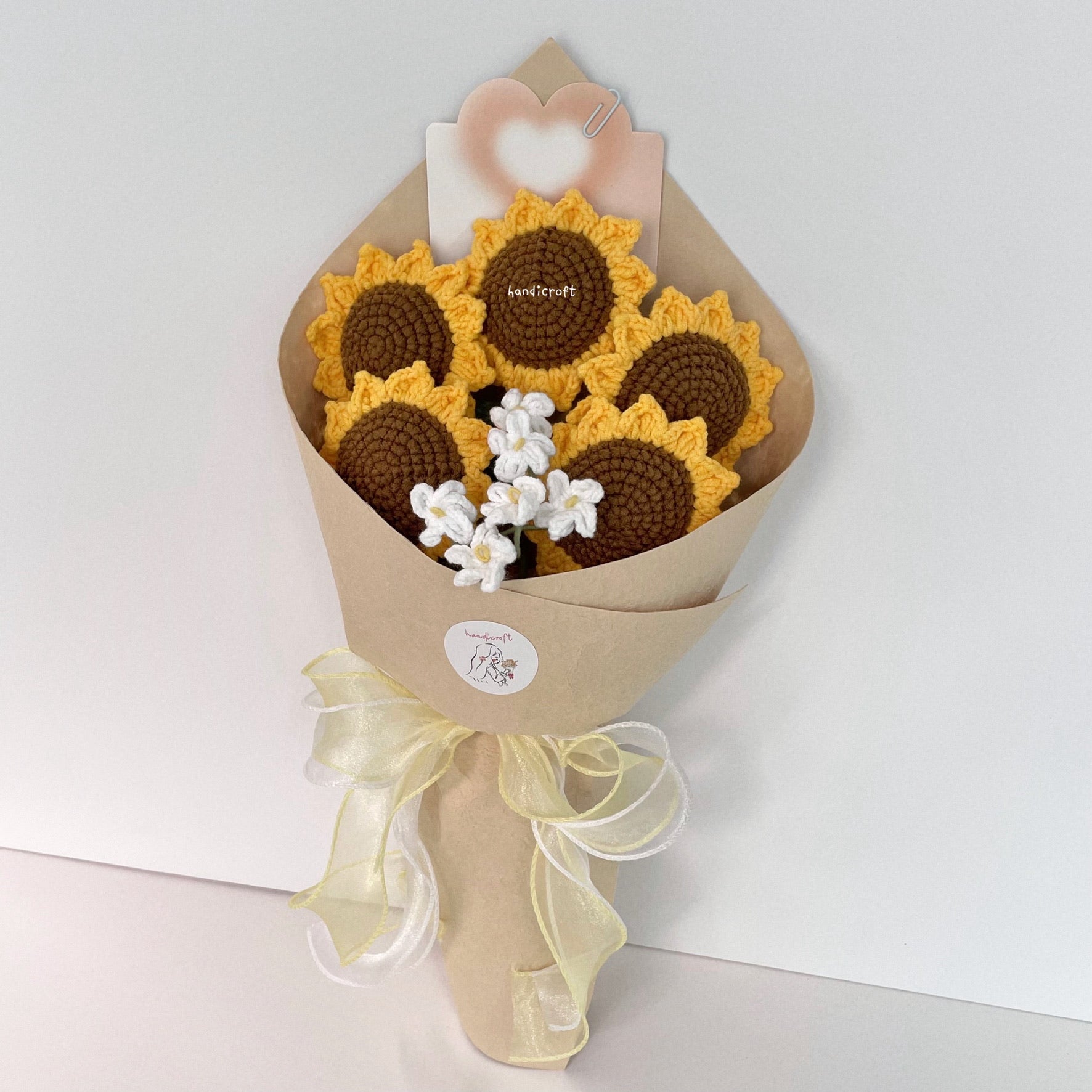 handicroft handmade crochet sunflower bouquet sunny five
