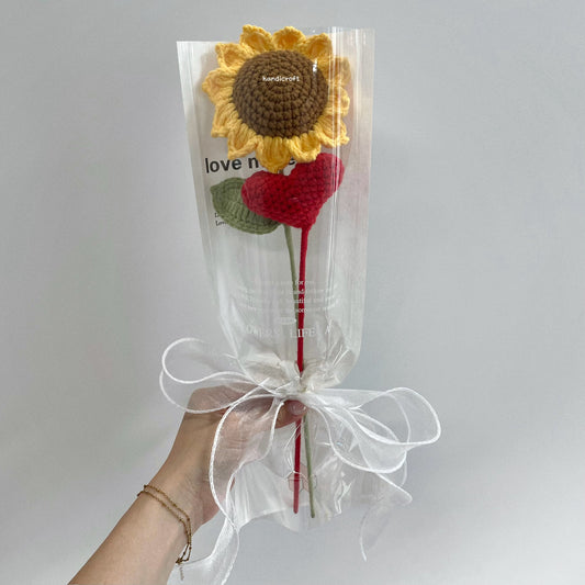 handicroft handmade crochet sunflower heart single stalk flower