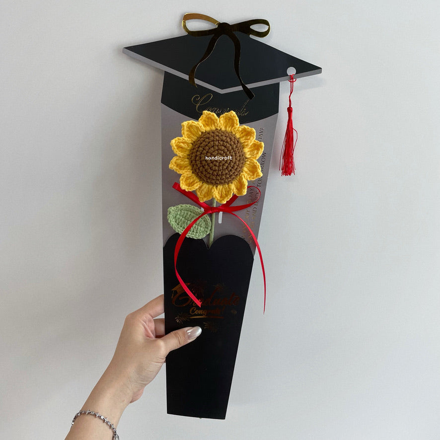 handicroft handmade crochet sunflower single stalk flower bouquet sunflower scholar
