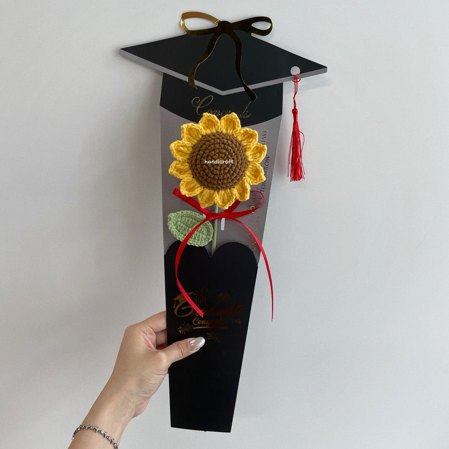 handicroft handmade crochet sunflower single stalk flower bouquet sunflower scholar