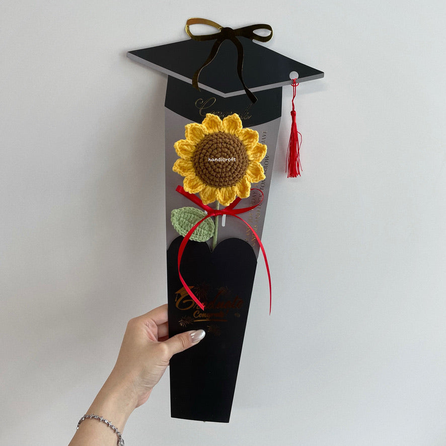 handicroft handmade crochet sunflower single stalk flower bouquet sunflower scholar