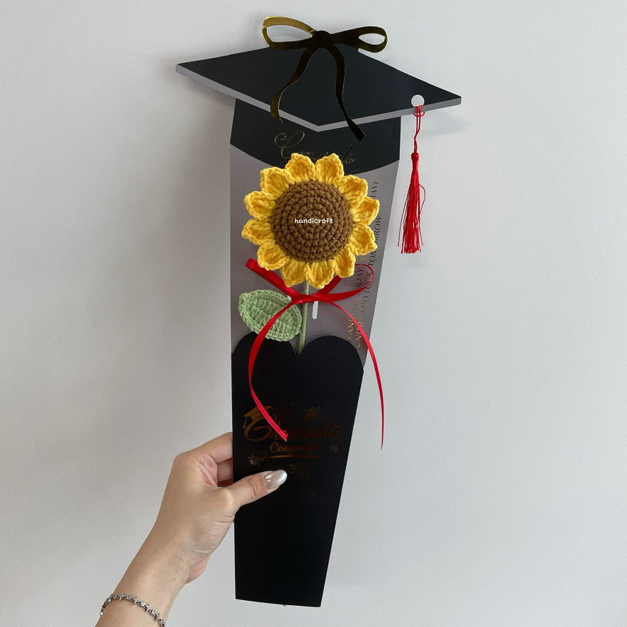 handicroft handmade crochet sunflower single stalk flower bouquet sunflower scholar