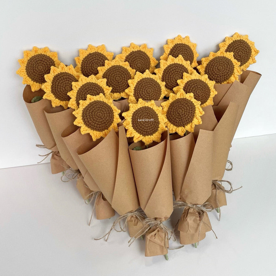 handicroft handmade crochet sunflower single stalk flower bouquet sunshine to-go