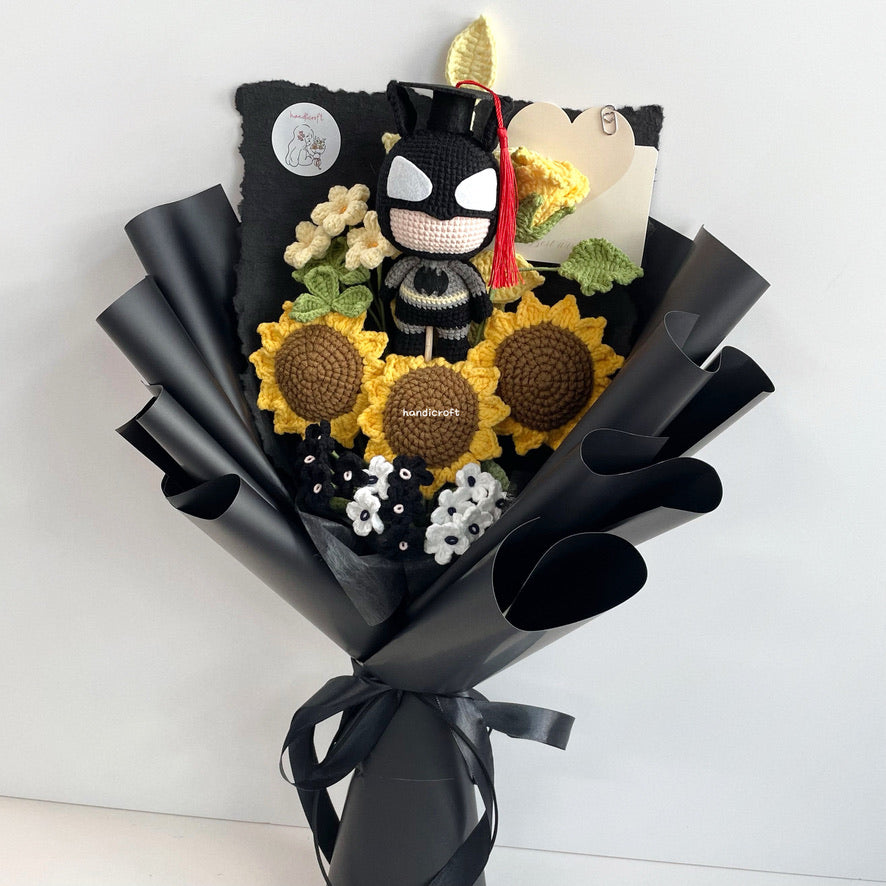 handicroft handmade crochet superhero sunflower bouquet midnight sunshine