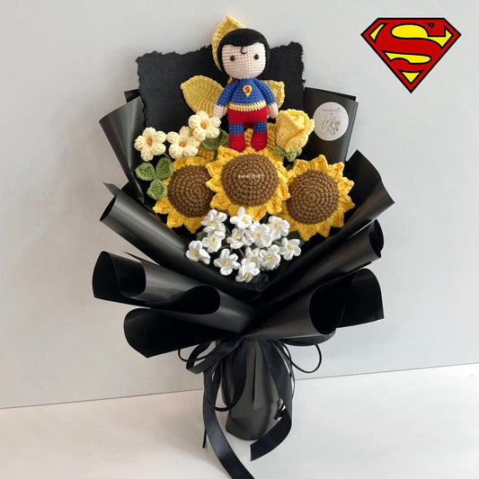 handicroft handmade crochet superhero superman DC character sunflower flower bouquet superman's sunshine squad