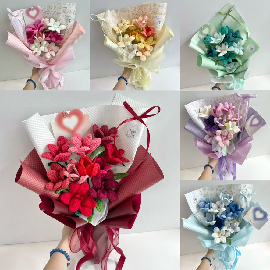 handicroft handmade crochet tulips flower bouquet the art of tulips 6 colours