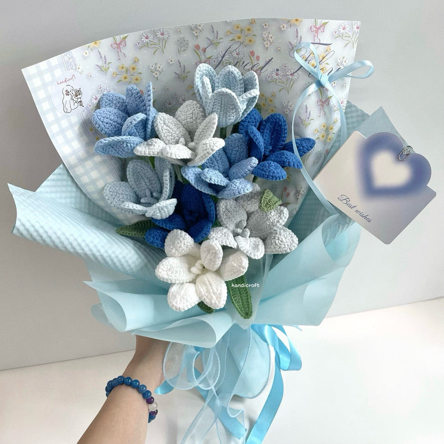 handicroft handmade crochet tulips flower bouquet the art of tulips 6 colours blue