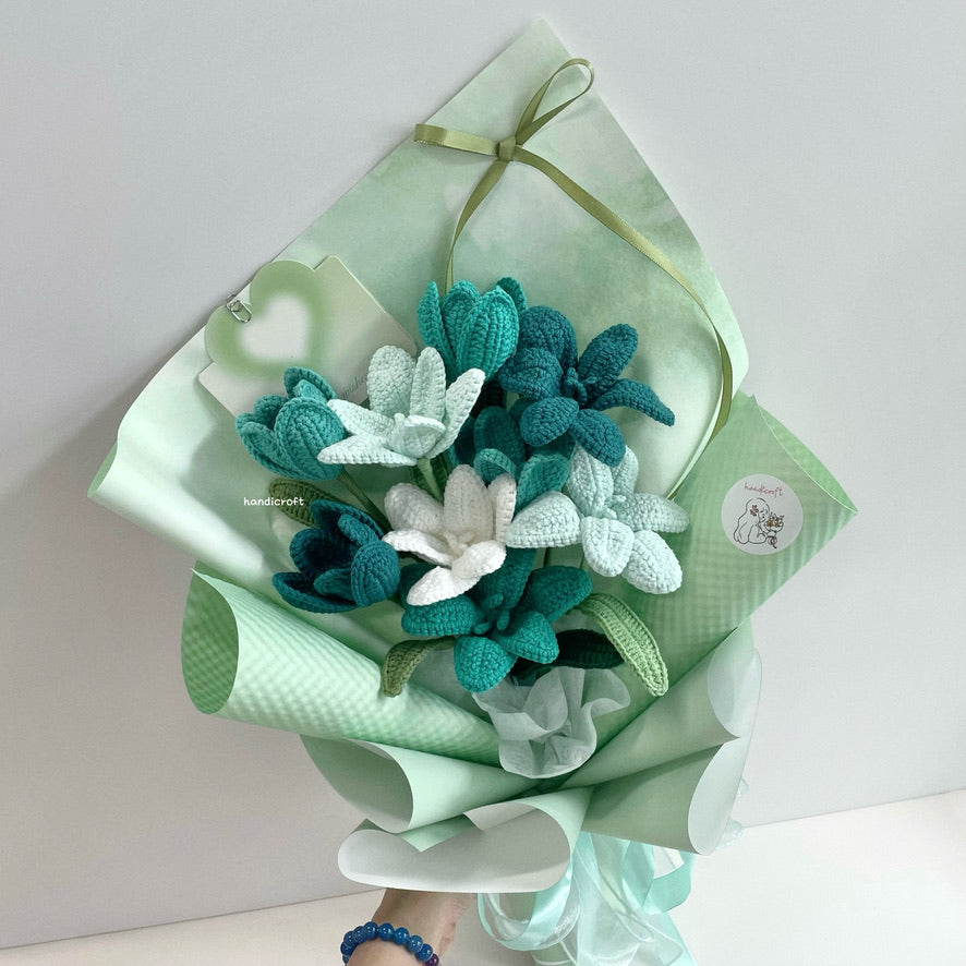 handicroft handmade crochet tulips flower bouquet the art of tulips 6 colours green