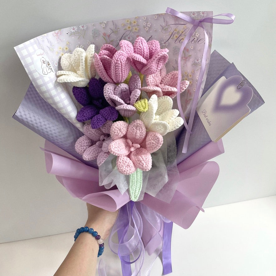 handicroft handmade crochet tulips flower bouquet the art of tulips 6 colours purple