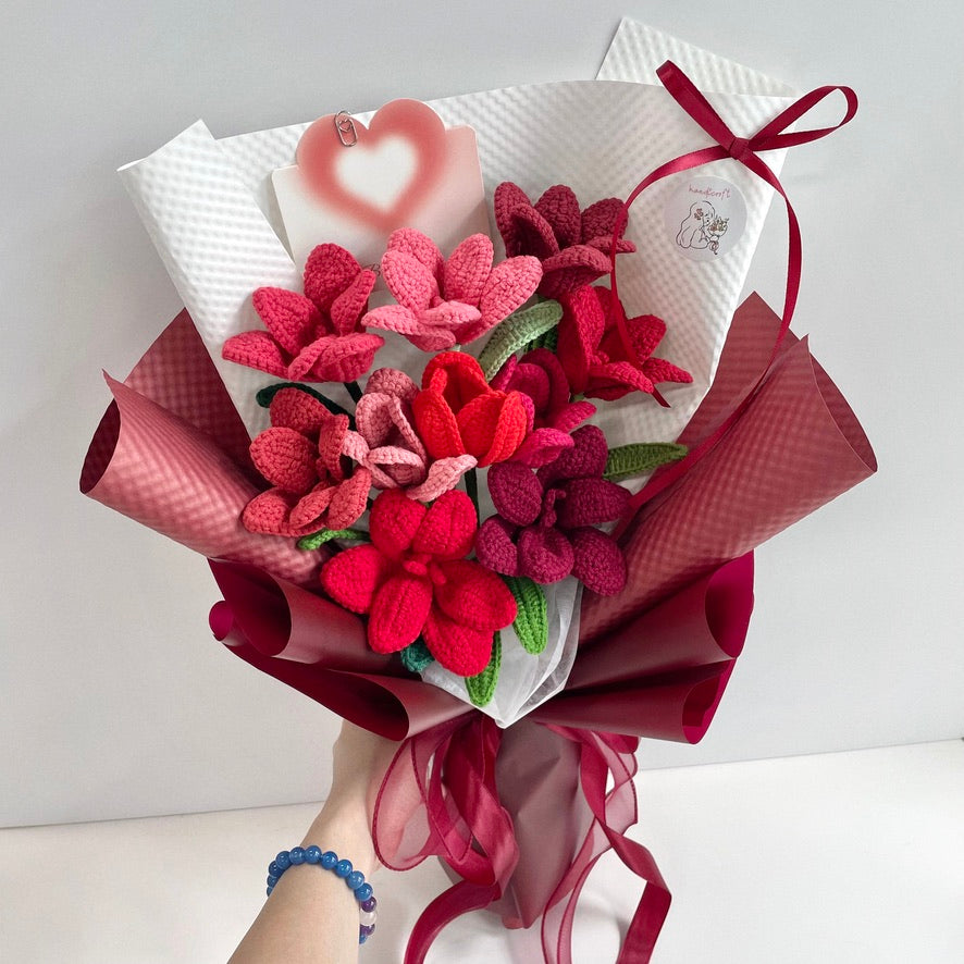 handicroft handmade crochet tulips flower bouquet the art of tulips 6 colours red