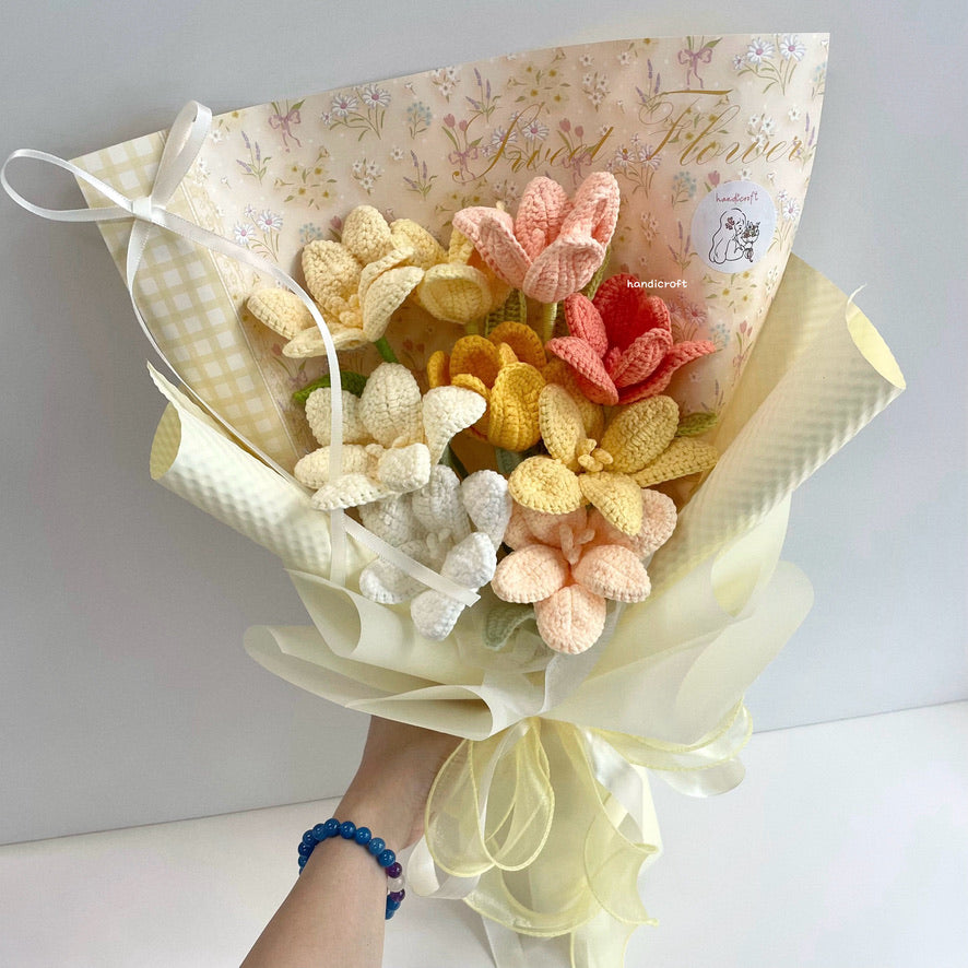 handicroft handmade crochet tulips flower bouquet the art of tulips 6 colours yellow