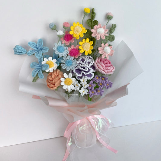 handicroft handmade crochet vibrant cheerful rainbow colourful daisy flower bouquet daisy in bloom