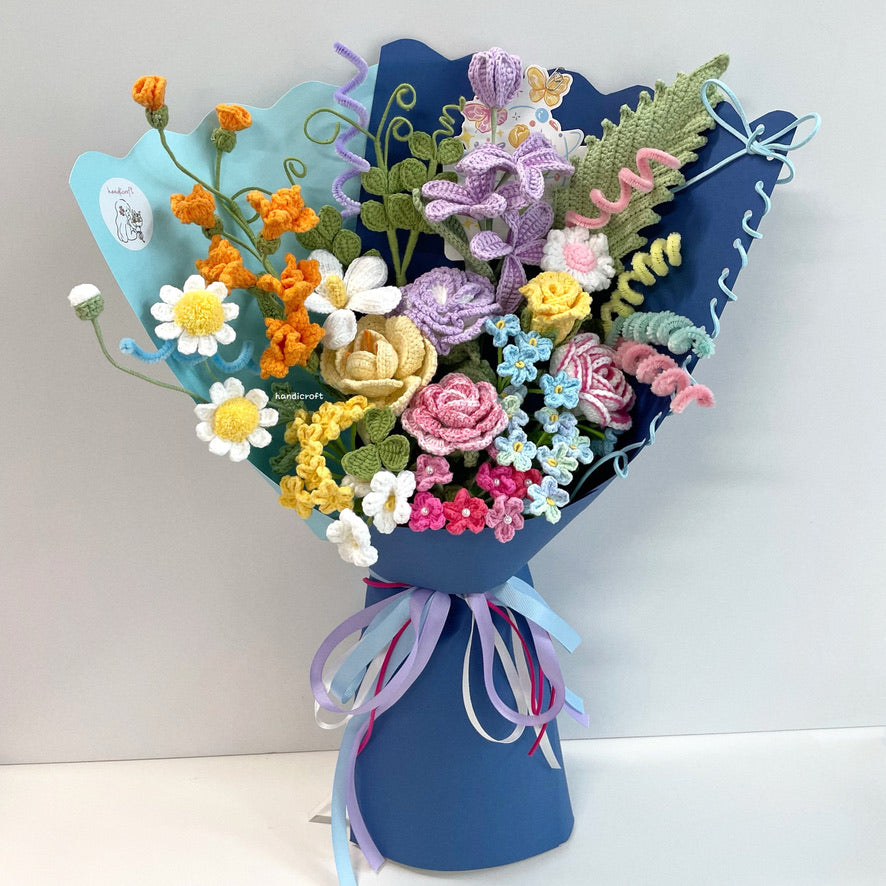 handicroft handmade crochet vibrant rainbow flower bouquet life in full bloom