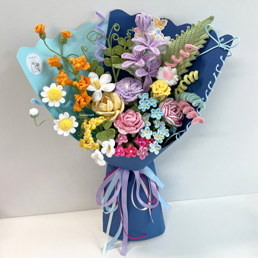 handicroft handmade crochet vibrant rainbow flower bouquet life in full bloom