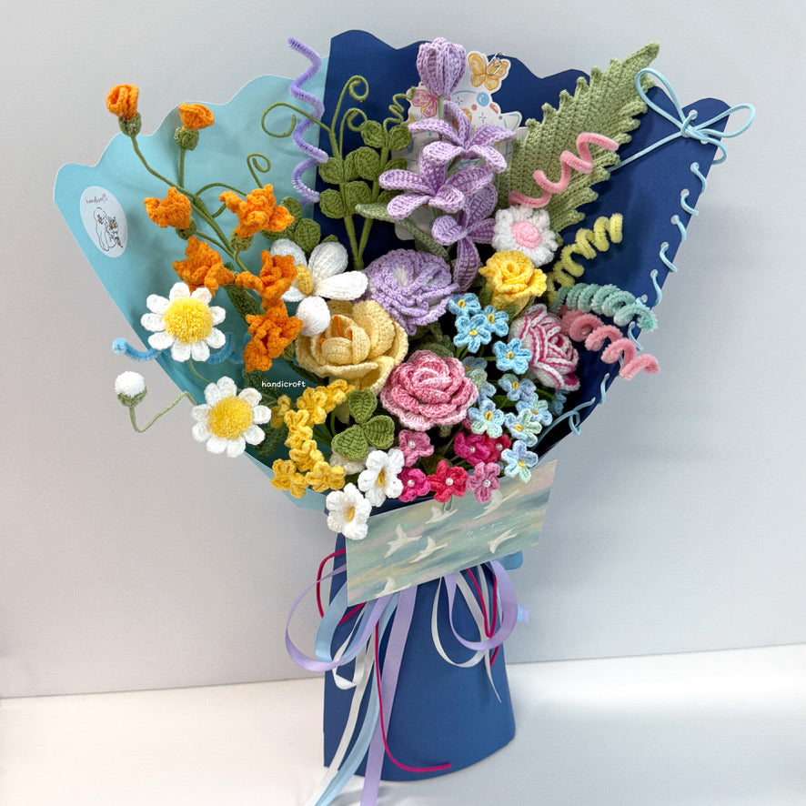 handicroft handmade crochet vibrant rainbow flower bouquet life in full bloom