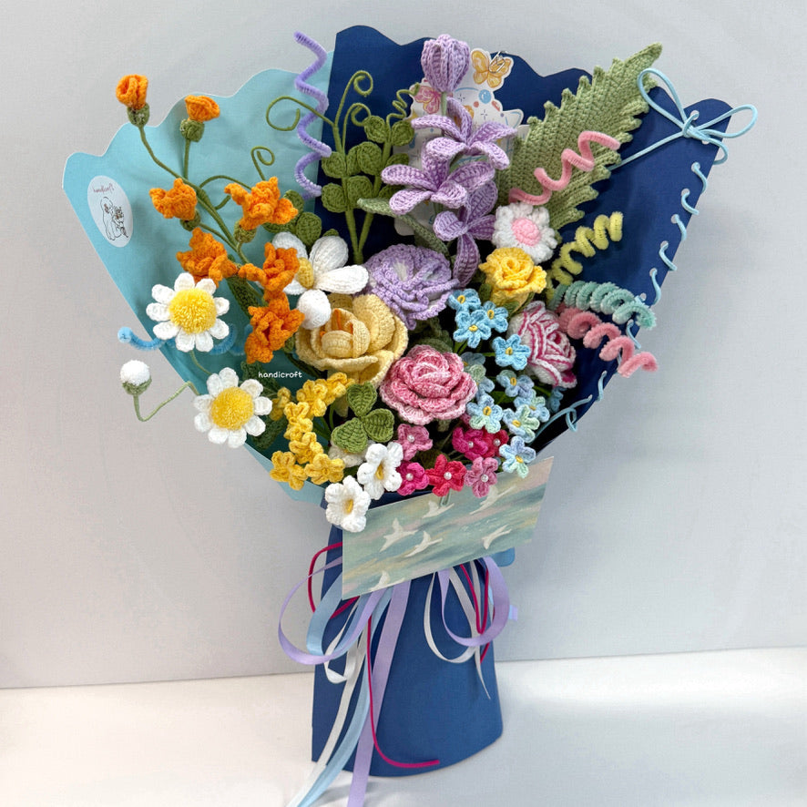 handicroft handmade crochet vibrant rainbow flower bouquet life in full bloom