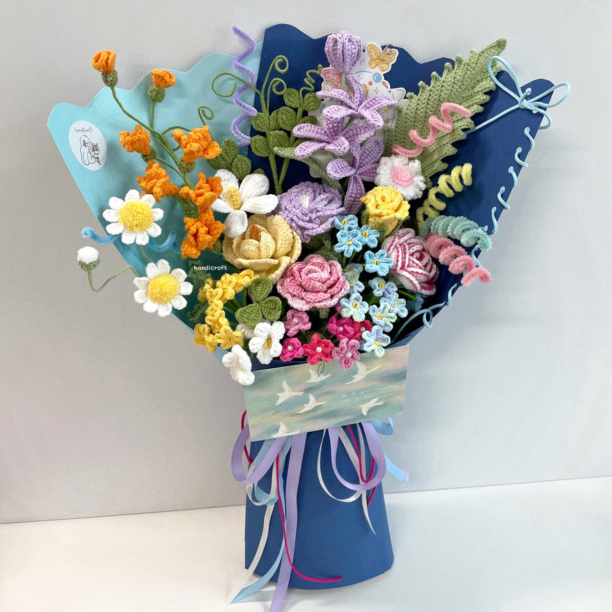 handicroft handmade crochet vibrant rainbow flower bouquet life in full bloom