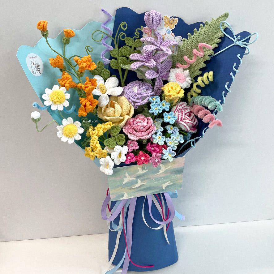 handicroft handmade crochet vibrant rainbow flower bouquet life in full bloom