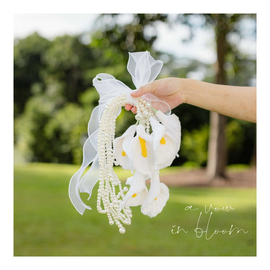handicroft handmade crochet white calla lily handheld flower bouquet wedding proposal ROM a vow in bloom
