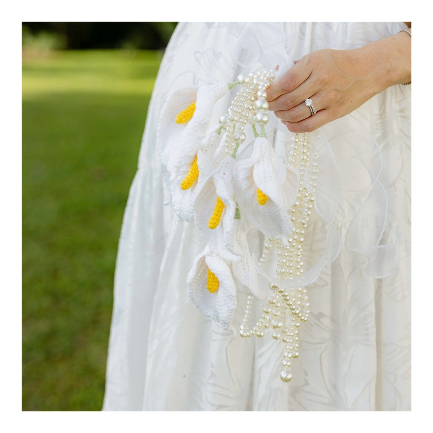 handicroft handmade crochet white calla lily handheld flower bouquet wedding proposal ROM a vow in bloom