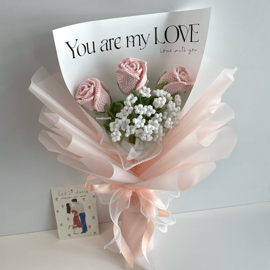 handicroft handmade crochet wineglass rose flower bouquet sweet love baby pink