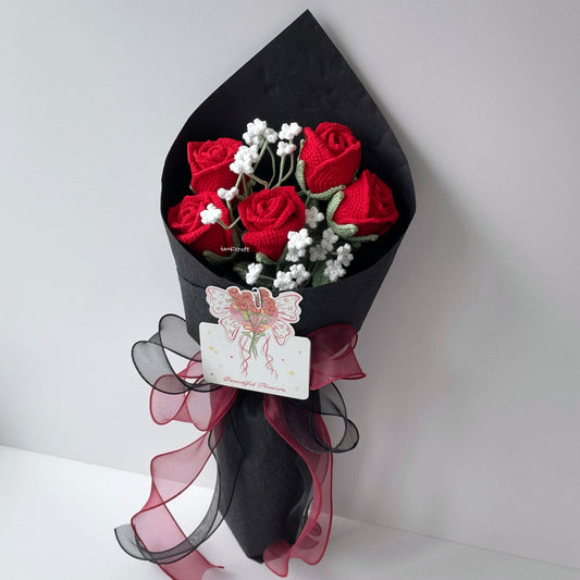 handicroft handmade crochet wineglass roses flower bouquet a toast to love red