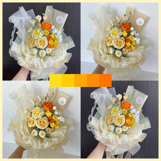 handicroft handmade crochet yellow & orange flower bouquet summer glow