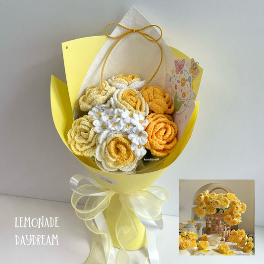 handicroft handmade crochet yellow roses flower bouquet lemonade daydream