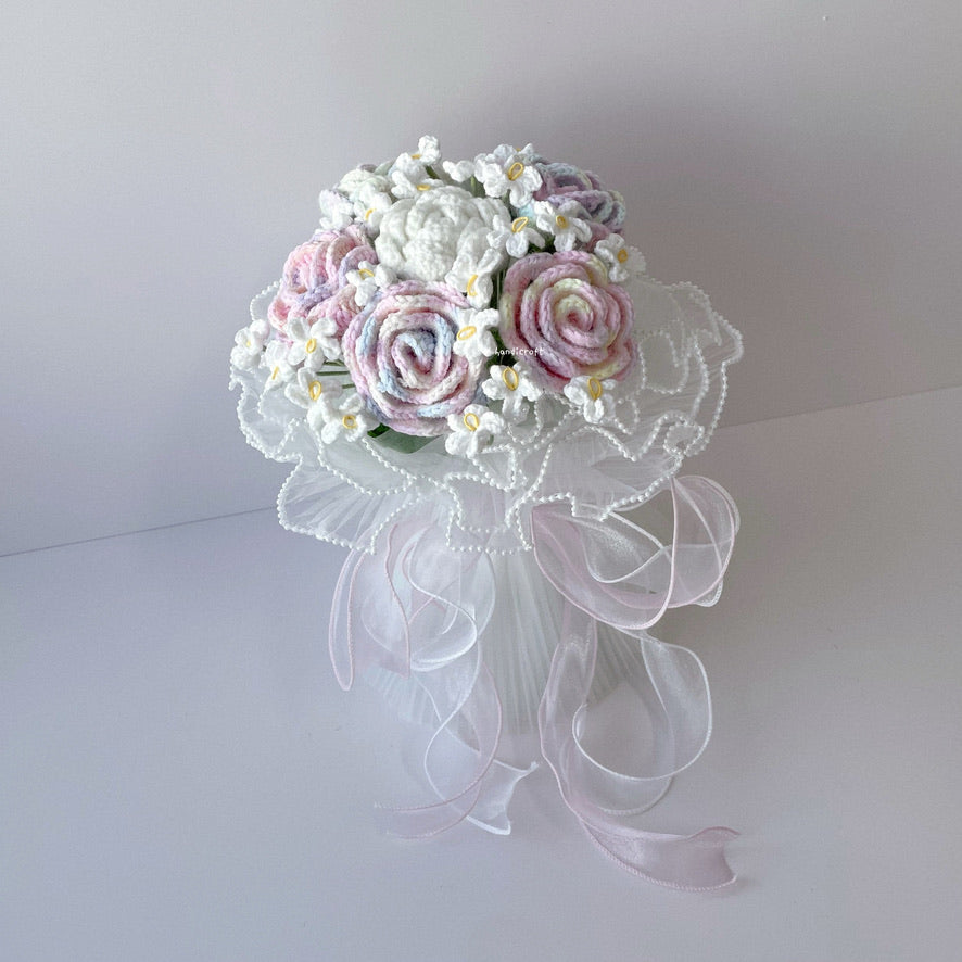 handicroft handmade special roses crochet flower bouquet pastel dreams
