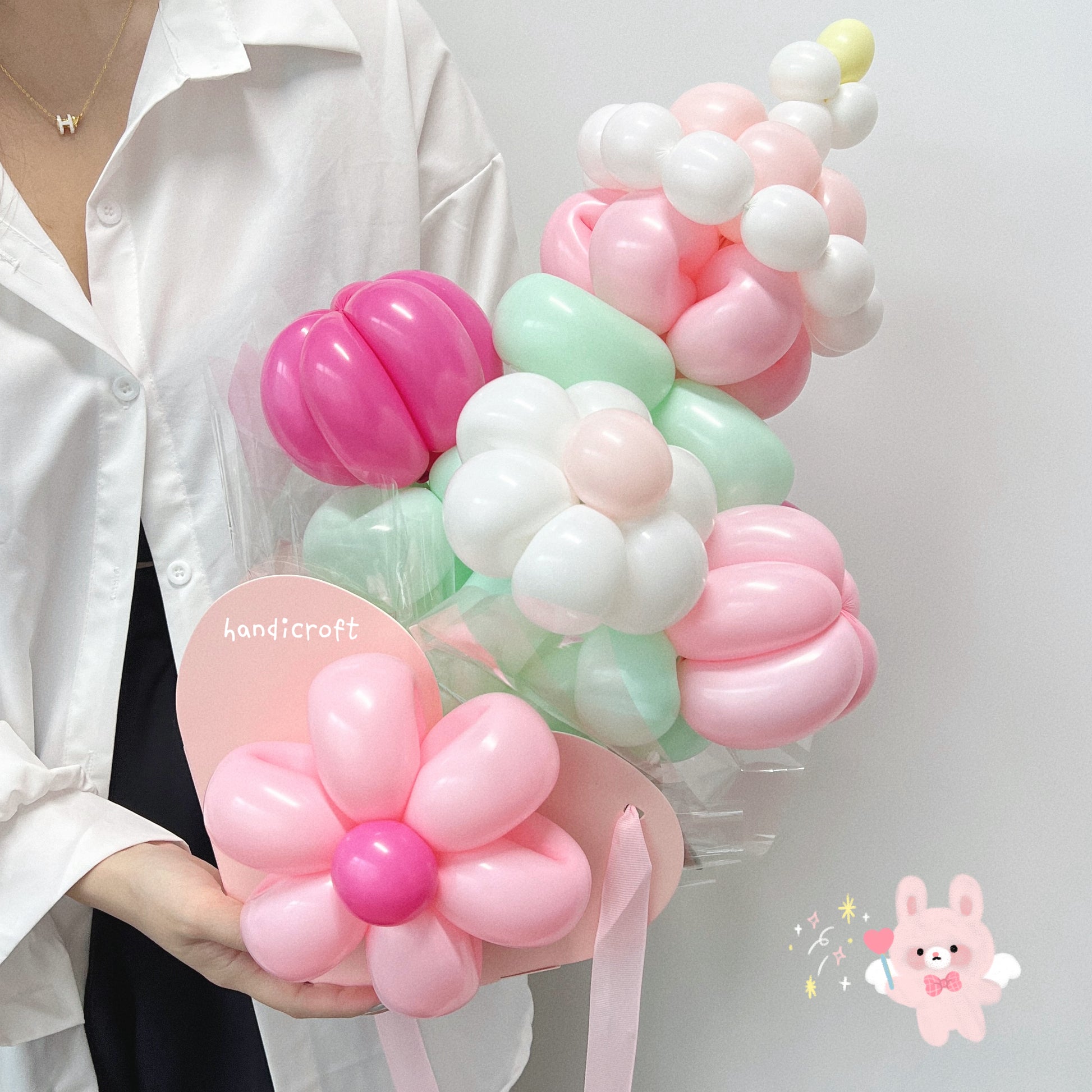 handicroft singapore balloon cake & flower balloon bloom box in pink theme