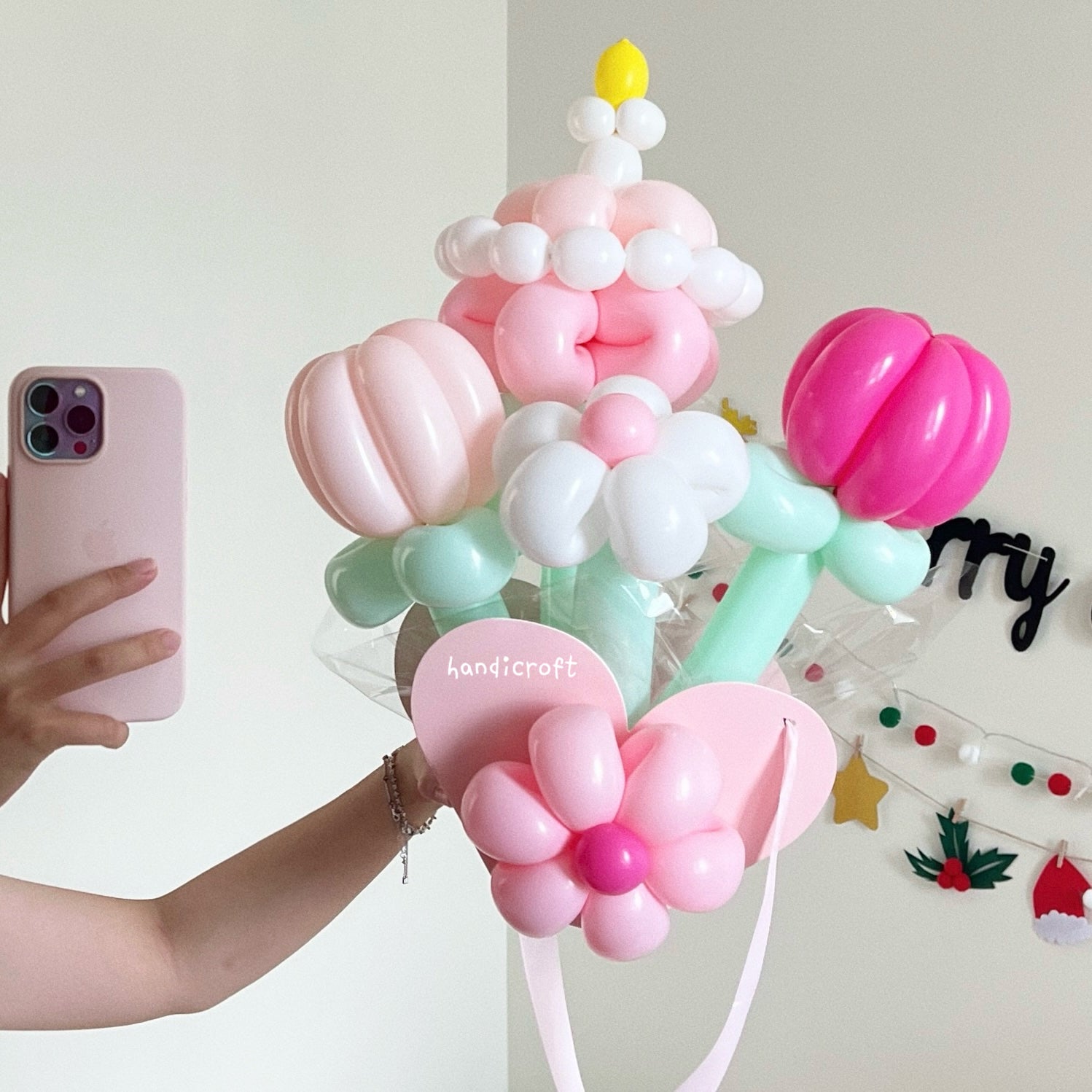 handicroft singapore balloon cake & flower balloon bloom box in pink theme