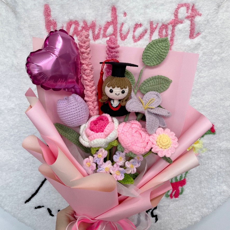 handicroft singapore crochet flower bouquet mixed petal triumph pink and purple pastel ombre theme