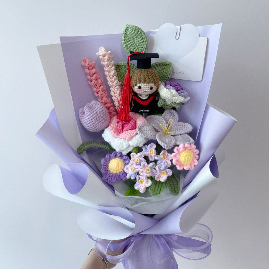 handicroft singapore crochet flower bouquet mixed petal triumph pink and purple pastel ombre theme